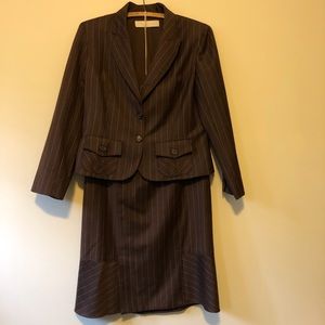 Valentino Skirt Suit Brown Pinstripe Blazer Medium